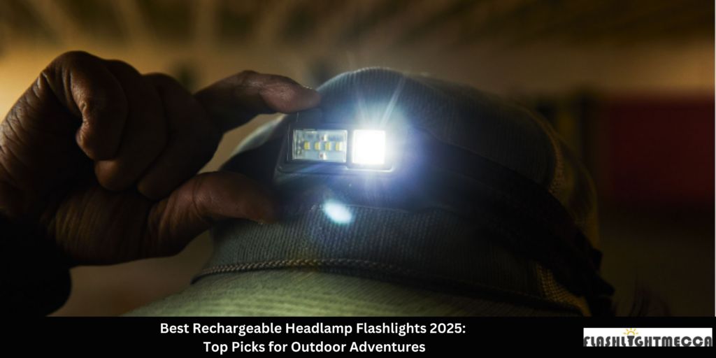 A close-up of a headlamp worn over a cap, showcasing its secure fit and practical design for outdoor use.