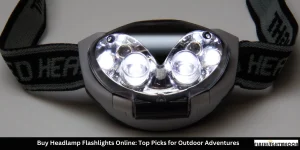 Headlamp with adjustable straps, designed for hands-free lighting, suitable for outdoor activities and nighttime use.